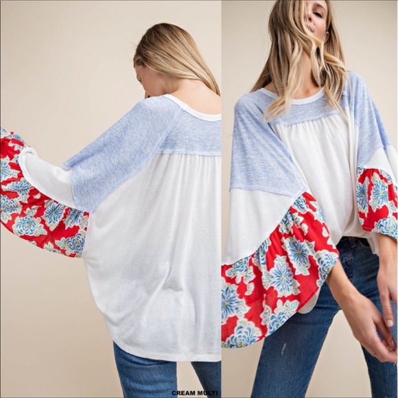 💃Salma Floral Print Sleeve Boho Blouse Top - Picture 4 of 6